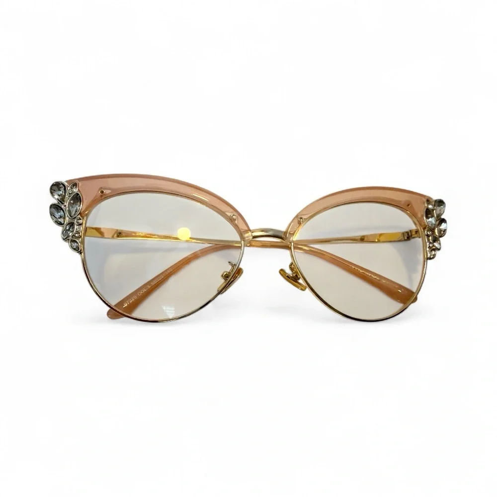 💎 Blush Pink Cat-Eye Glasses with Crystal Details – Prescription Ready